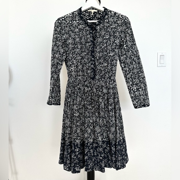 Maje Rayana Pleated Floral Lace Dress In Night - Picture 7 of 11